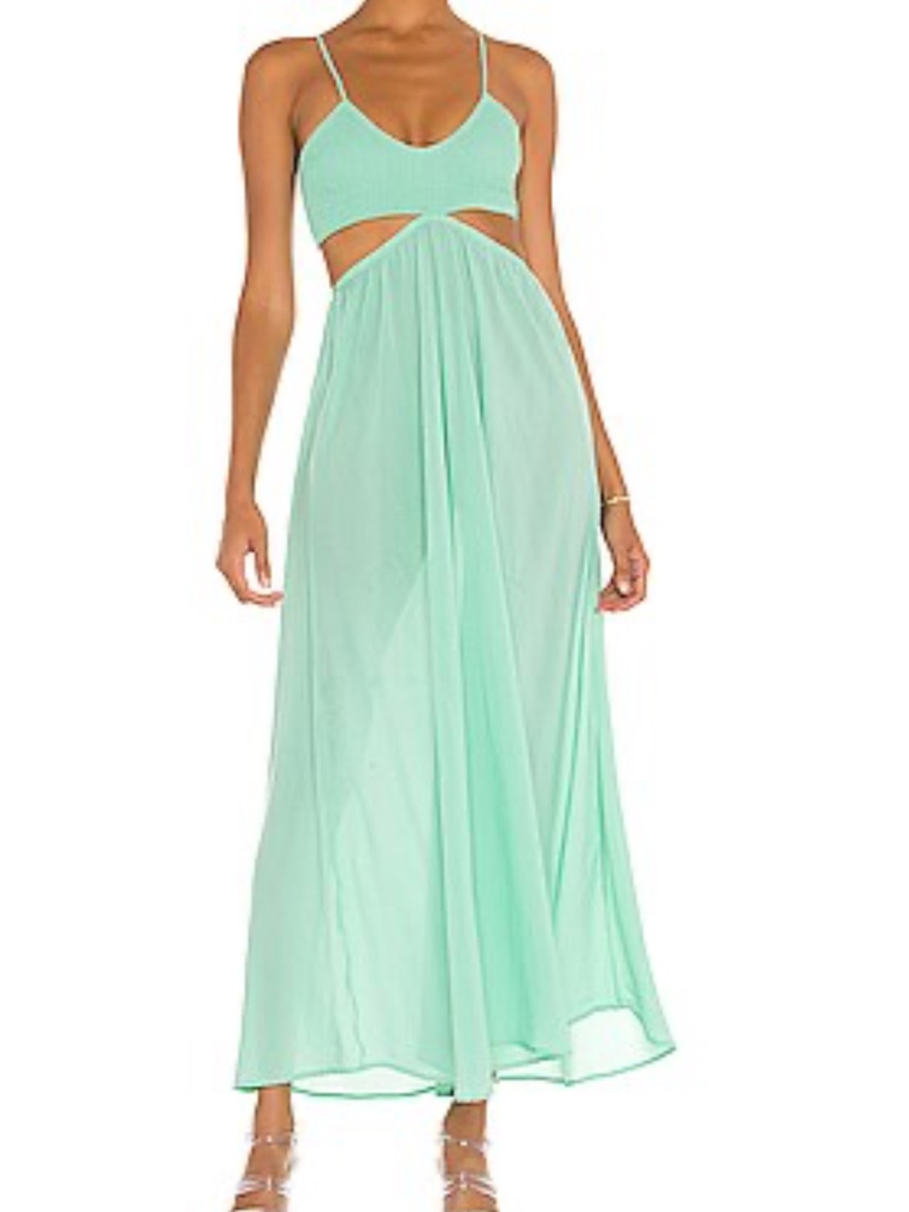 Indah Innocence Maxi Dress in Mint Cutout Spaghetti Strap size small